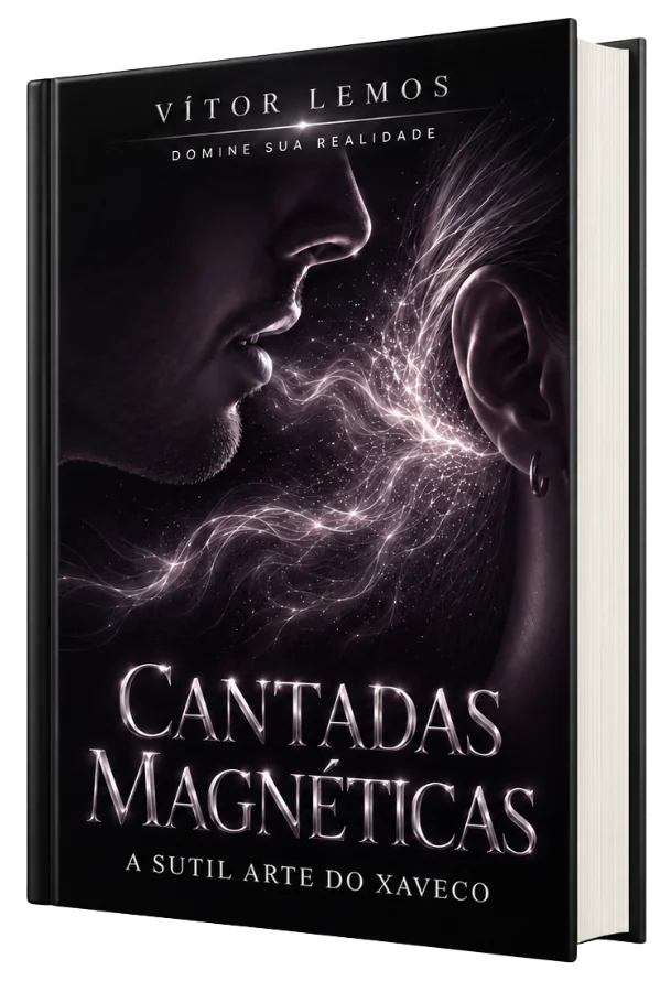 Mockup 3D do livro Cantadas Magnéticas — A Sutil Arte do Xaveco, de Vítor Lemos