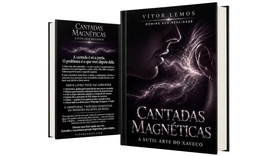 Capa e contracapa do livro Cantadas Magnéticas — A Sutil Arte do Xaveco, de Vítor Lemos