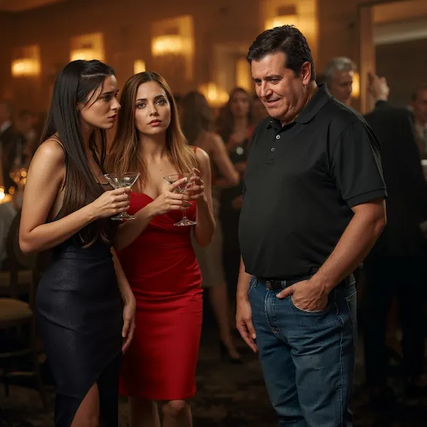 Homem conversando com duas mulheres em uma interação social