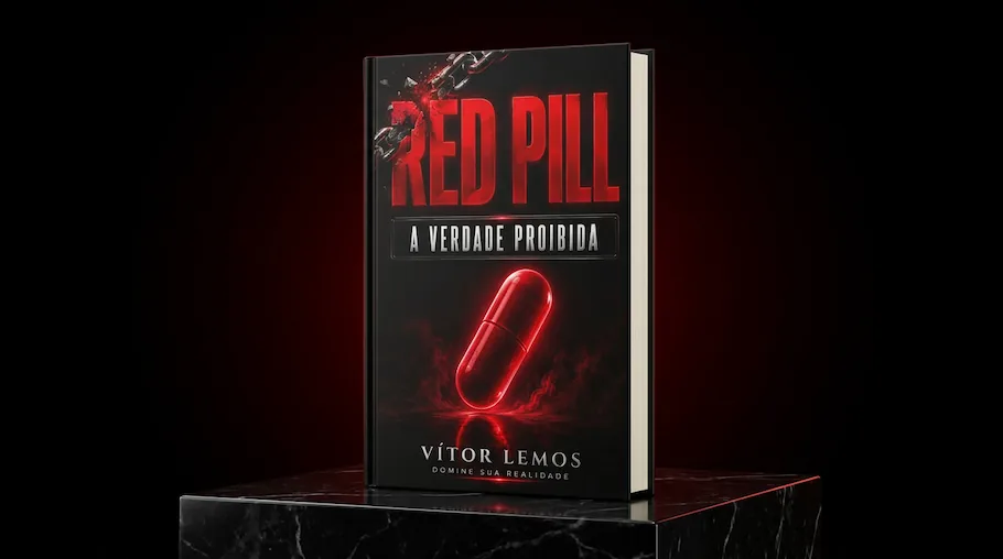 Mockup do livro Red Pill — A Verdade Proibida, de Vítor Lemos